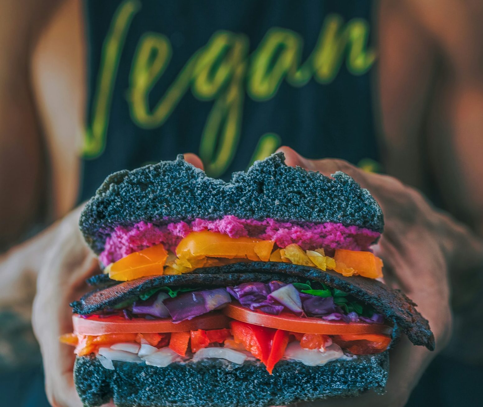 vegan shirt and burger