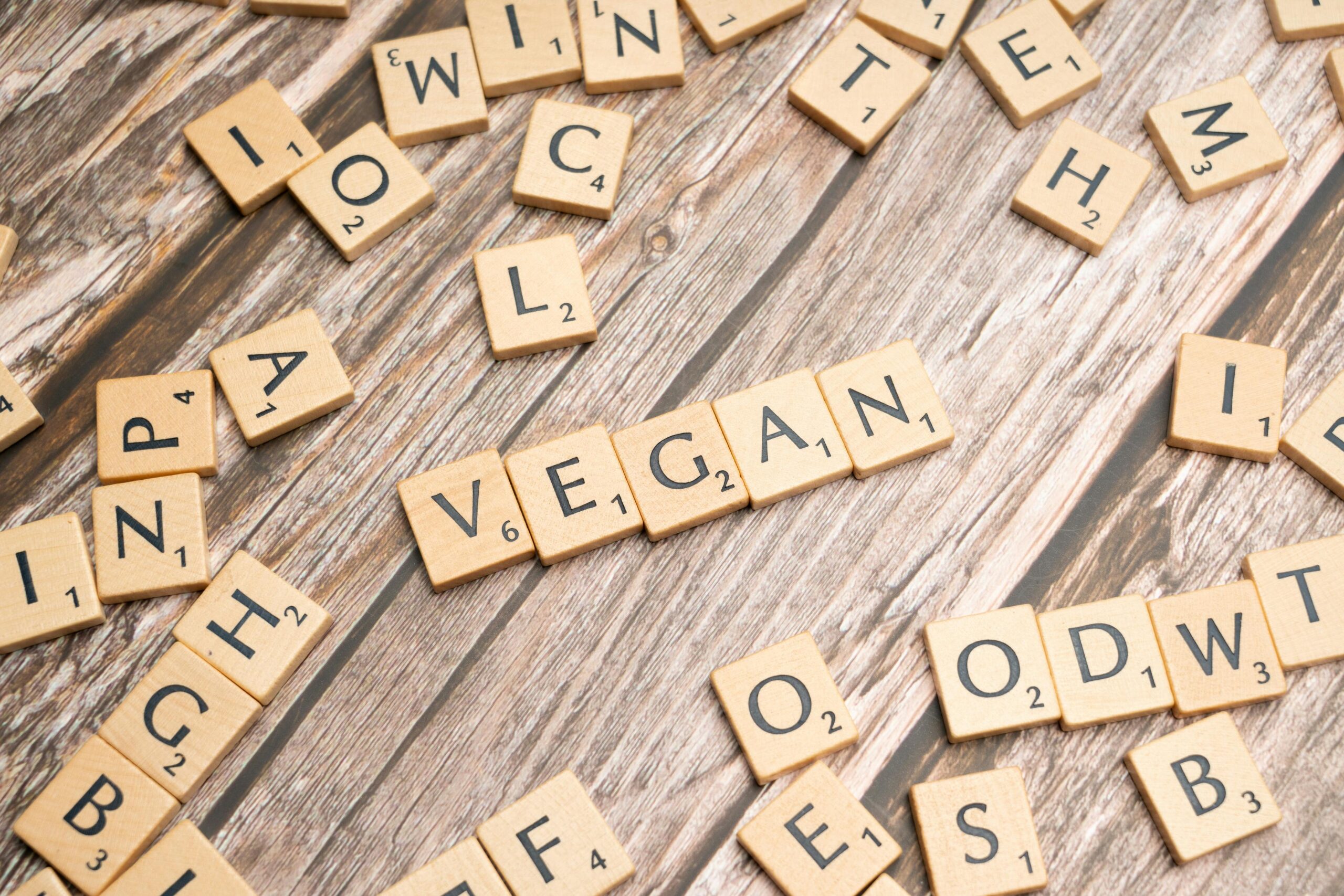letters spelling out the word vegan
